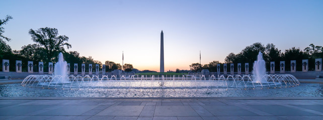 World War Two Memorial. Large angle view of architecture to this famous and landmark monument with...