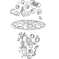 Vector Pizza slice drawing. Hand drawn pizza illustration on isolated white background.