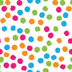 Scattered colorful brush dots. Seamless background pattern. Abstract vector wallpaper