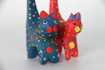 Close Up of Traditional Wooden Cat Souvenir (Traditional Indonesian Handicraft)