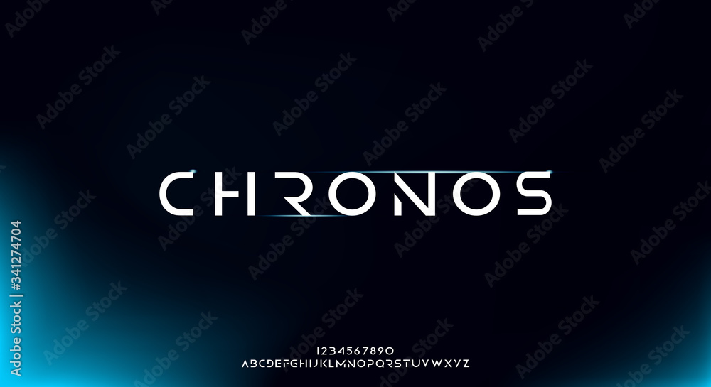 Fototapete chronos, an abstract technology futuristic alphabet font. digital space typography vector illustrati