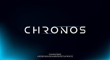 Chronos, an Abstract technology futuristic alphabet font. digital space typography vector illustration design