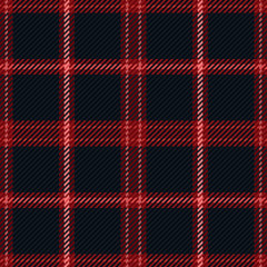 Vector graphic of red, black and white gingham cloth background with fabric texture. Lumberjack flannel shirt textures. Suits for decorative paper, packaging and gift wrap. No gradient. No transparent