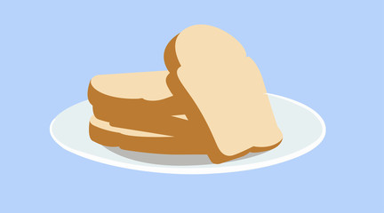 Four Toasts and a White Dish. Vector Illustration, Isolate