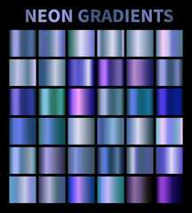 Neon, blue, fluorescent, aquamarine metallic foil texture vector gradients set