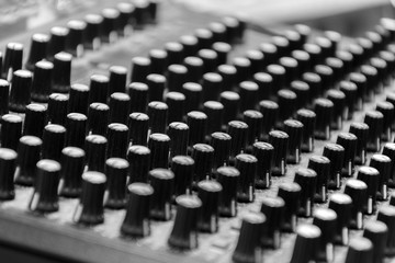 Obraz na płótnie Canvas Close up button control mixer audio (black and white color)