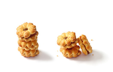 biscuits with pineapple filling on white background