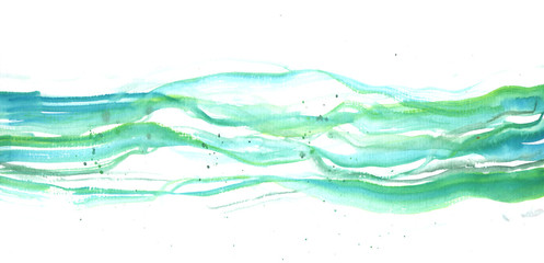 Hand drawn watercolor blue wave illustration