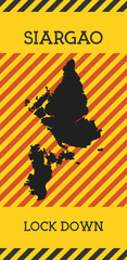 Siargao Lock Down Sign. Yellow island pandemic danger icon. Vector illustration.