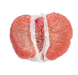 Red Pomelo citrus fruit on white background,Whole pomelo with slice isolated on white background.