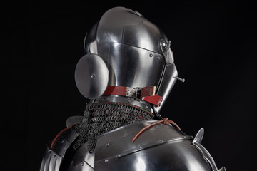 Medieval knightly armor, full set and details, made by an adult in full growth. Milanese Armor...