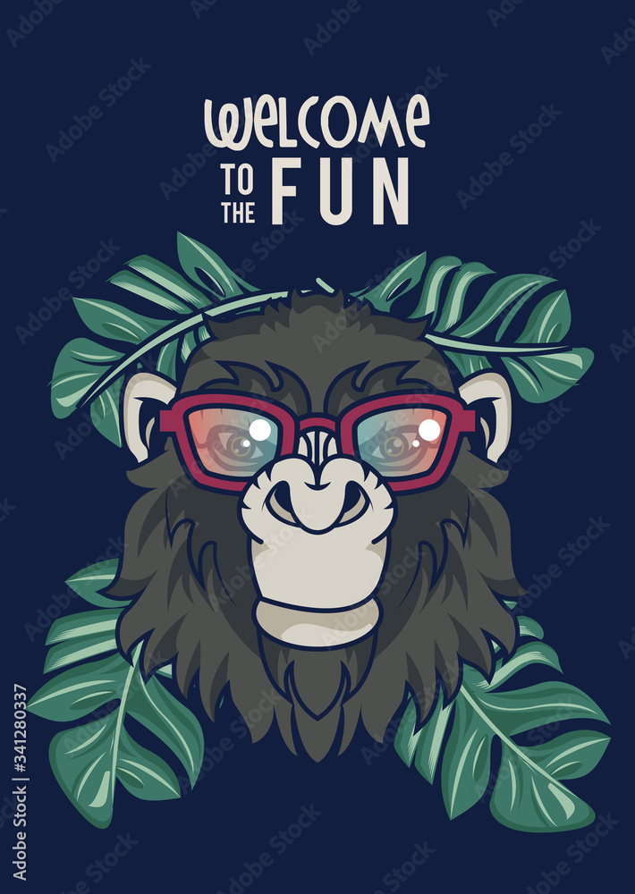 Wall mural welcome to the fun with gorilla using glasses