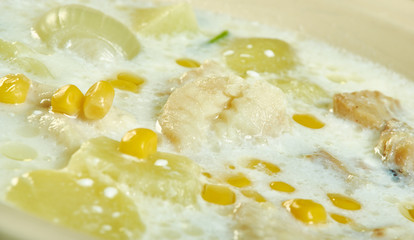 Seared cod with chowder sauce
