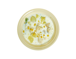 Seared cod with chowder sauce