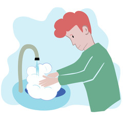A man washes his hands with soap. Protection against viruses and infections.