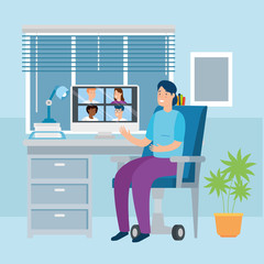 scene of woman working in telecommuting vector illustration design
