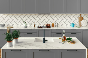 Luxury Modern Living Room, 3d rendering illustration