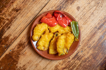 cod battered with roasted peppers