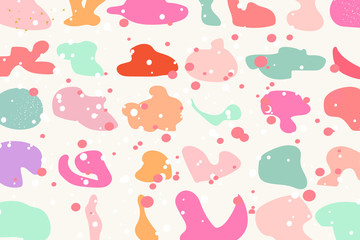 Abstract background. Pastel shades. Hand drawn various shapes and doodle objects. Modern trendy vector illustration.