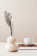 Minimal work space with a vase