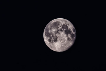 Close up detail of a full moon.  The Full Worm Supermoon on March 9 of 2020. Barcelona,Spain