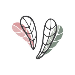 Hand drawn colorful herbal floral elements on a white isolated background. Doodle, simple outline illustration. It can be used for decoration of textile, paper and other surfaces.