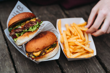 Smashed burgers and fries