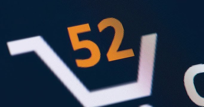 Animation of shopping cart icon with counter added online commodity on shopping web page.