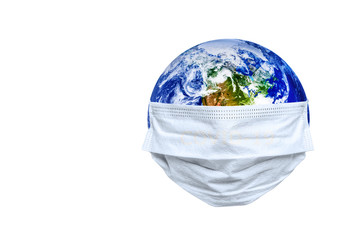 The whole earth is quarantined, the earth is wearing a maskCoronavirus and Air pollution pm2.5...