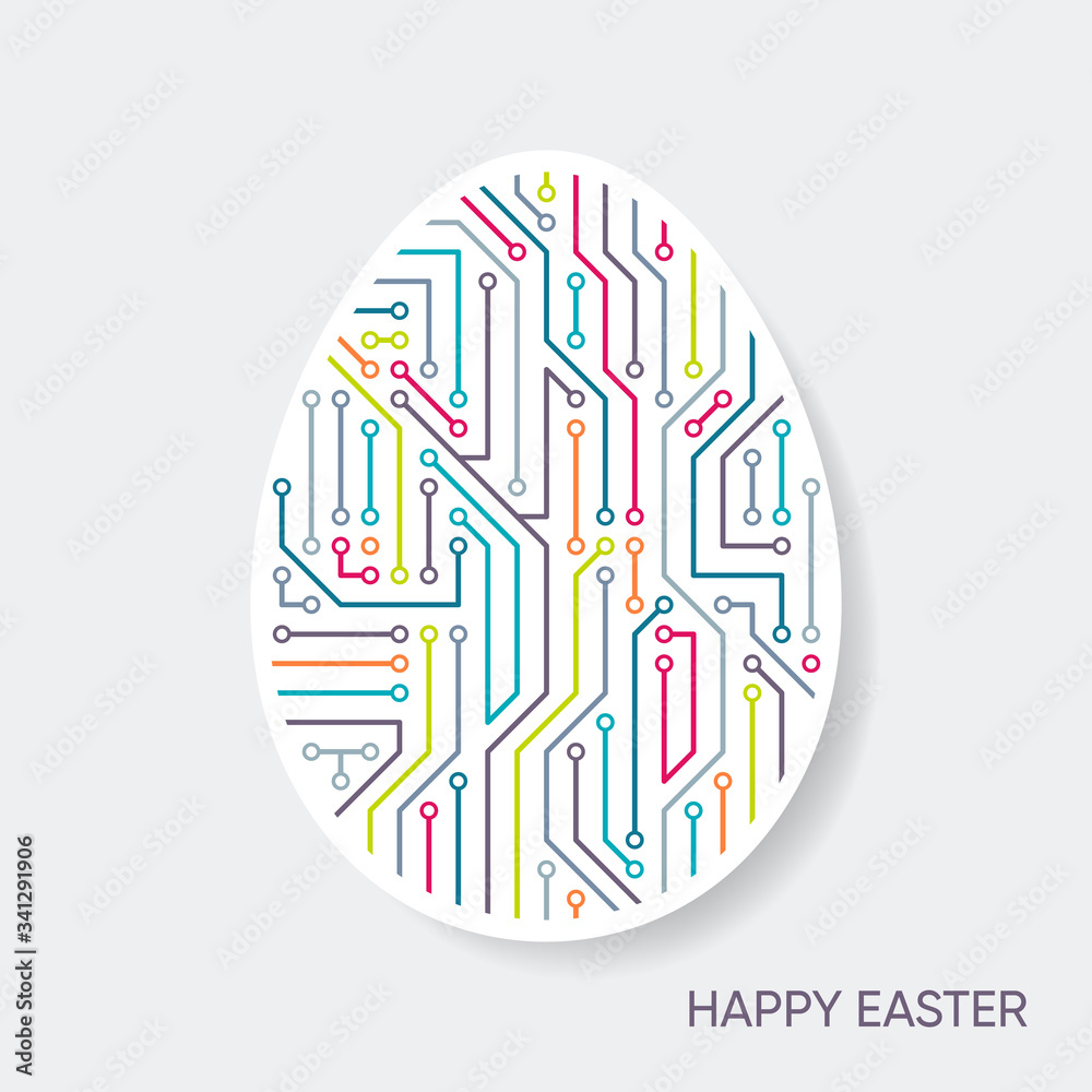 Poster vector happy easter card modern circuit board pattern