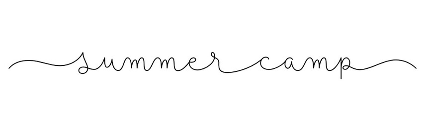 SUMMER CAMP black vector monoline calligraphy banner with swashes