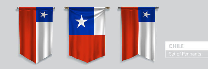 Set of Chile waving pennants on isolated background vector illustration