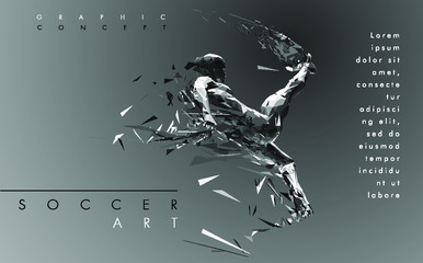 Football concept. Low-poly football player which consists of dynamic lines and polygons. Vector illustration. Graphic concept soccer. Vector template brochures, flyers, presentations, logo, print