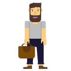 funny cartoon man with handbag