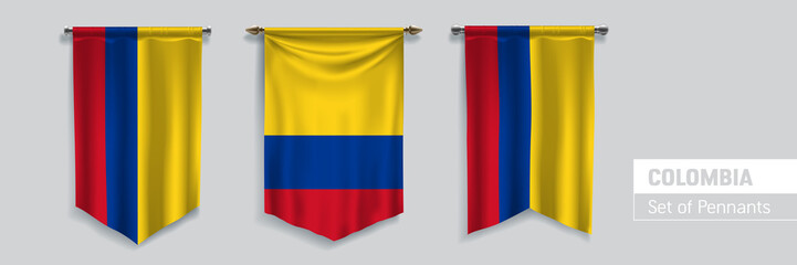 Set of Colombia waving pennants on isolated background vector illustration