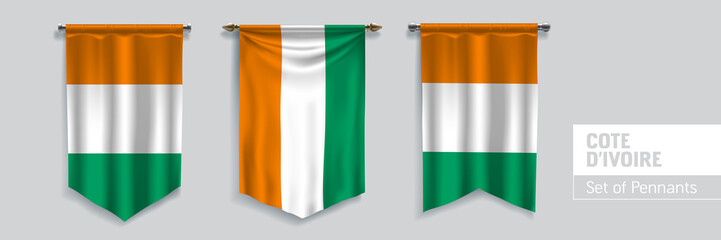 Set of Cote Divoire waving pennants on isolated background vector illustration