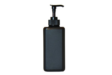Black cosmetic or soap bottle isolated on white