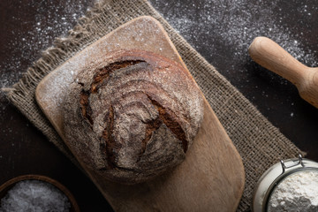 homemade yeastless bread on a dark background