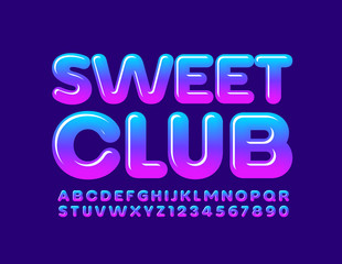 Vector colorful logo Sweet Club with glossy Alphabet Letters and Numbers. Bright trendy Font