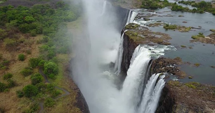 4K Footage of the Aerial View to the Victoria Falls, Zimbabwe