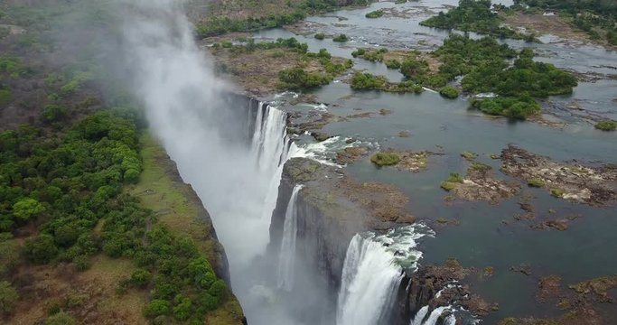 4K Footage of the Aerial View to the Victoria Falls, Zimbabwe