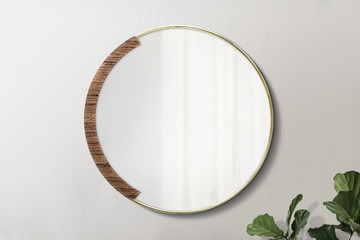 Round mirror in a gold frame psd - 341308770