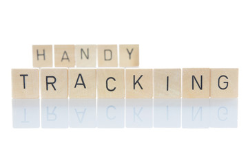 Mobile phone tracking. "Handy tracking" as an isolated word on a white background. Germany