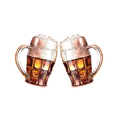 Watercolor illustration of two glasses of beer on a white background