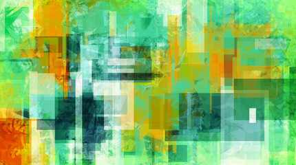 Fototapeta premium Bright banner with chaotic brush strokes, digital abstract painting. Beautiful random colors background artwork. Painting in green colors scheme with an accents