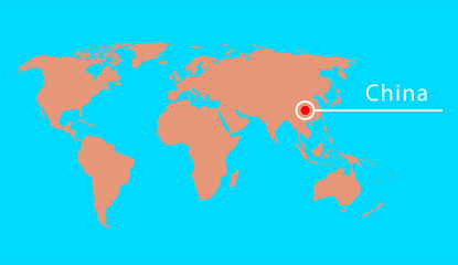 Fototapeta na wymiar Location of China on a world map.