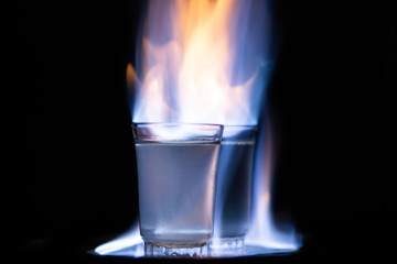  Burning alcohol on black