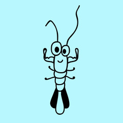 vector shrimp doodle line icon