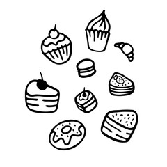 Hand drawn sweets collection. Dessert icon set