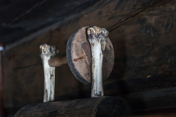 spindle, a grinding circle on the bones of an ancient tool made from bone, ball joint, suspension arms